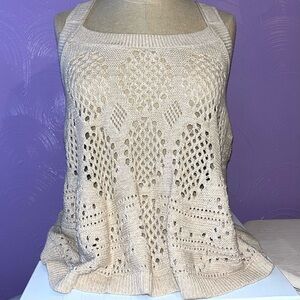 Cream Open Knit Crochet Tank Top